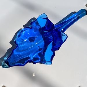 Mid Century Modern Art Glass Trinket Cobalt Blue Maple Leaf by Pilgrim
